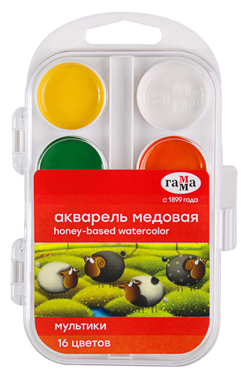 

Акварель Гамма Мультики медовая без кисти, 16 цветов