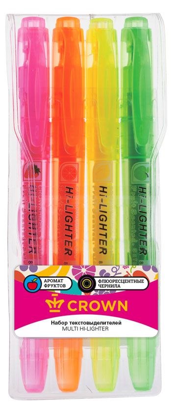 

Набор текстовыделителей Crown Multi Hi-Lighter Aroma 1-4мм, 4 цвета