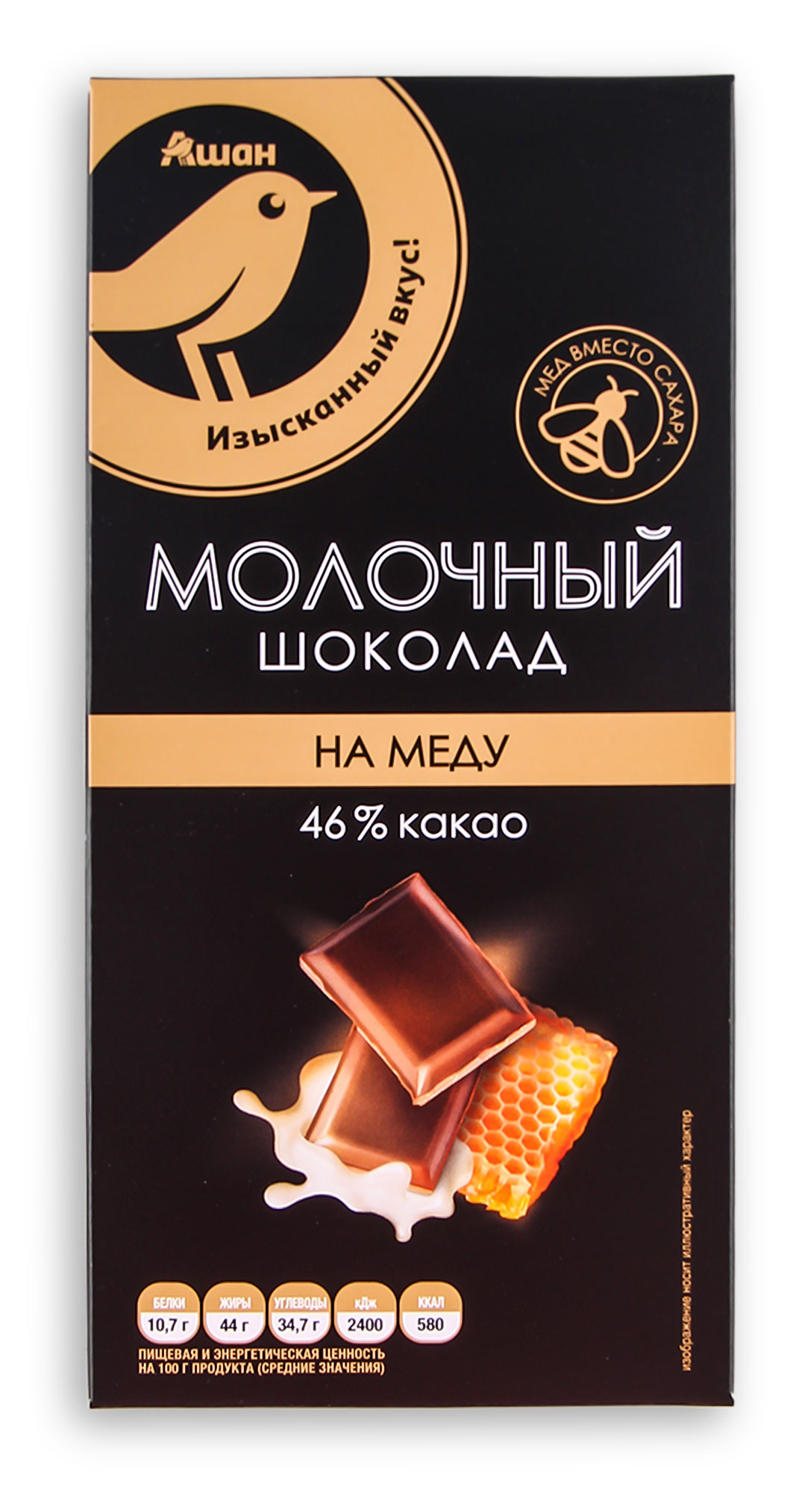 

Шоколад АШАН Золотая птица молочный на меду, 70 г