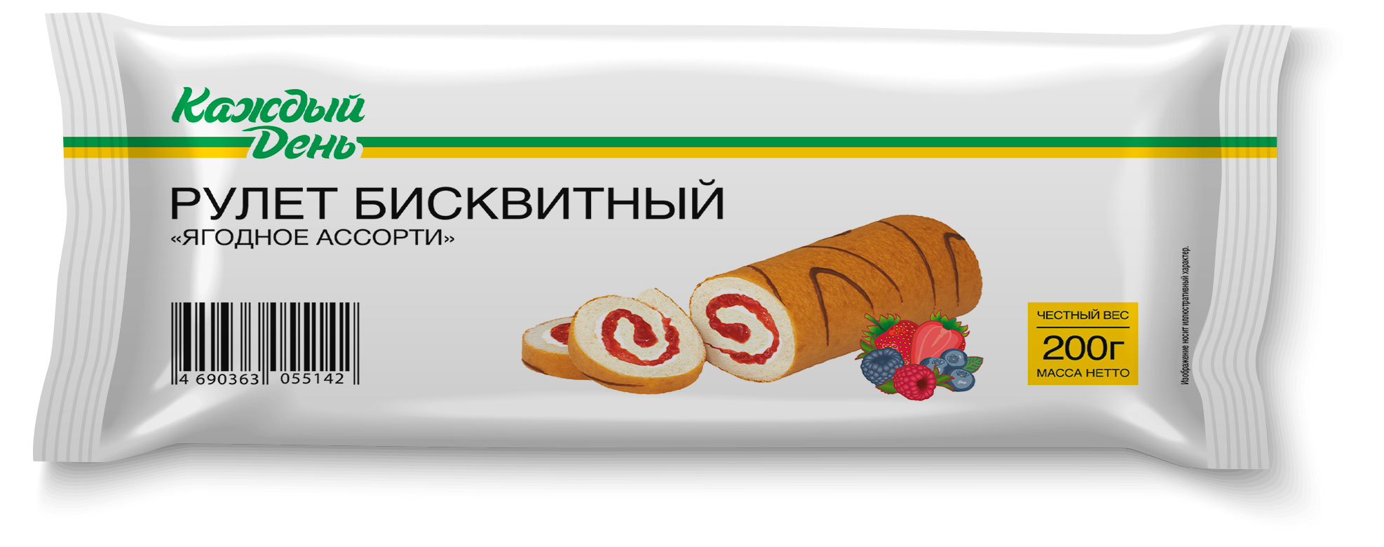 

Рулет бисквитный Каждый День ягодное ассорти, 200 г