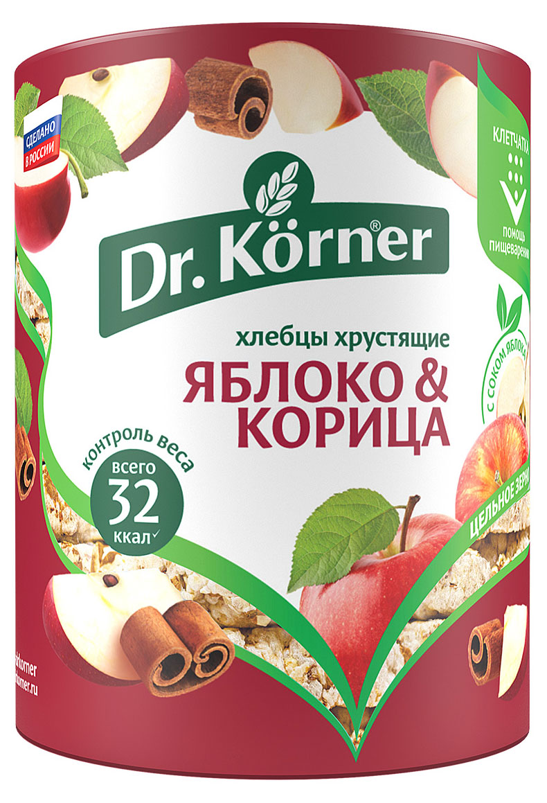 

Хлебцы многозерновые Dr. Korner злаковый коктейль яблоко и корица, 90 г