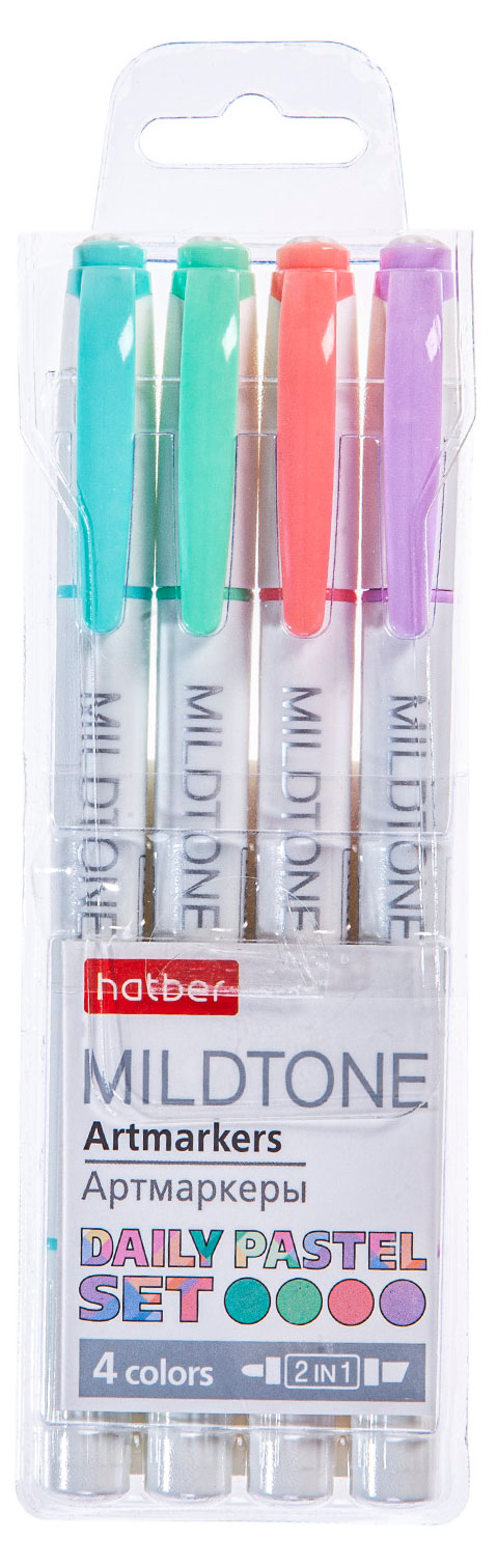 

Артмаркеры Hatber Mildtone PASTEL двухсторонние, 4 шт