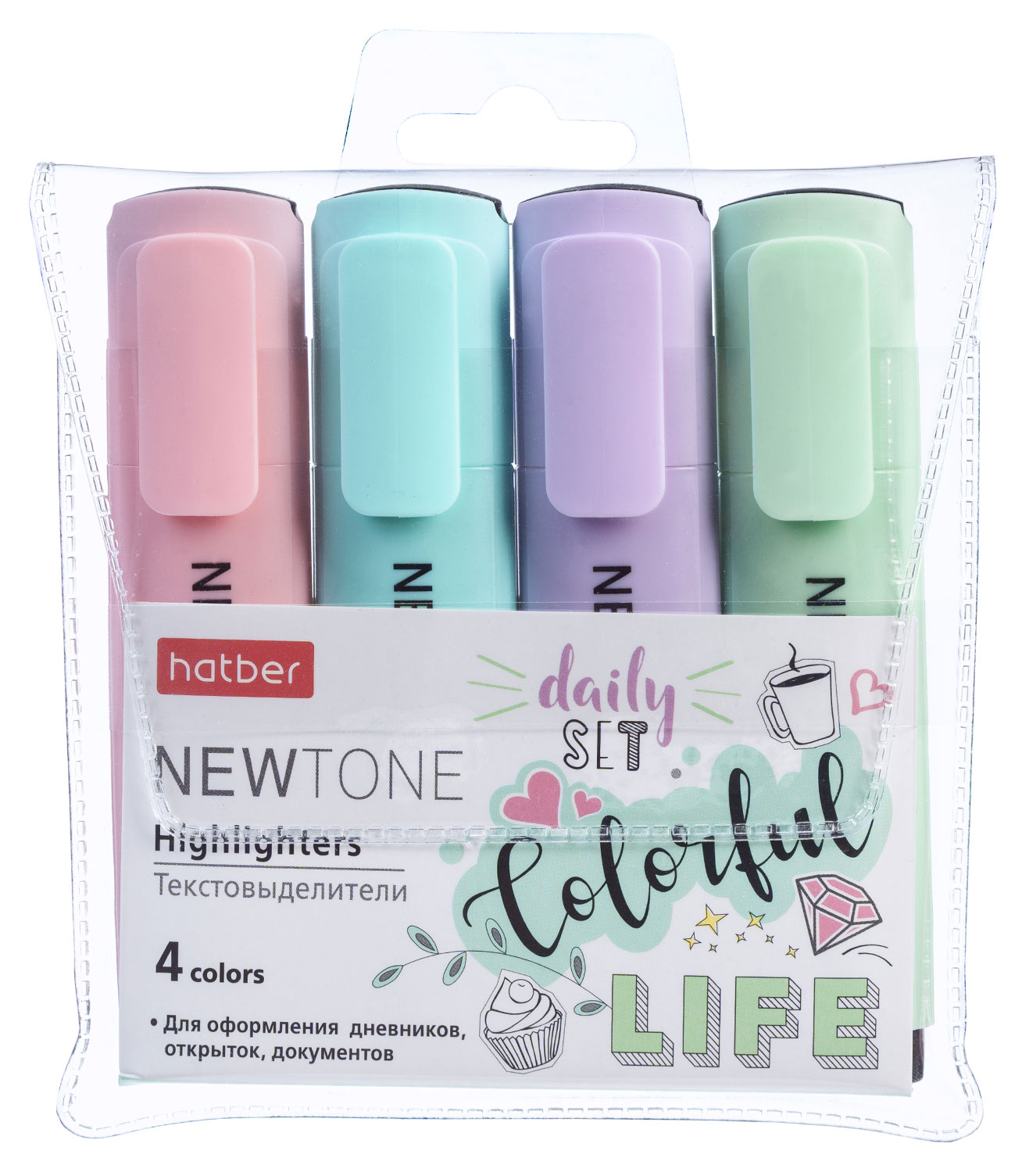 

Текстовыделители Hatber NEWtone PASTEL, 4 цвета