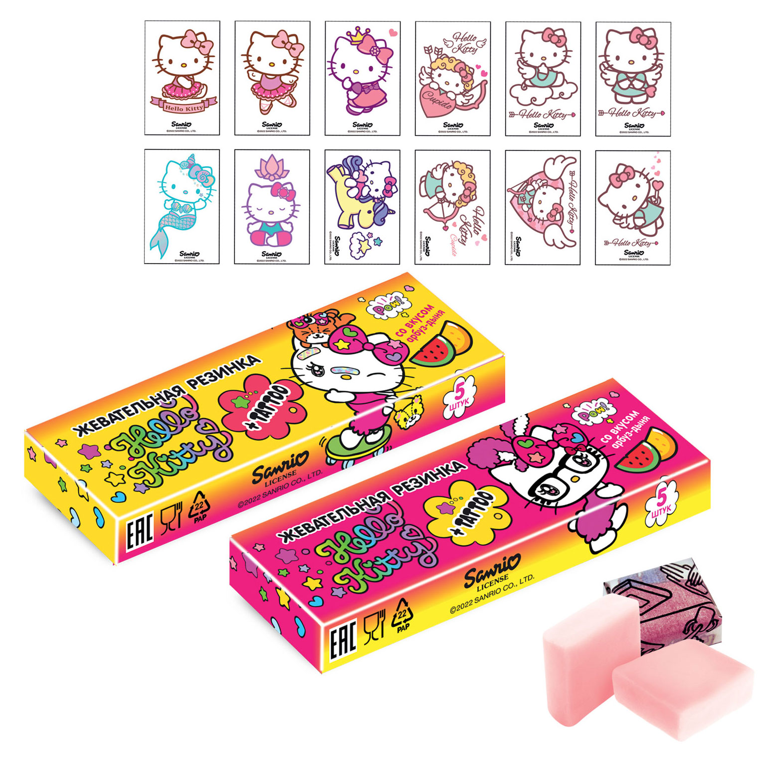 

Жевательная резинка Hello kitty со вкусом арбуза и дыни, 25 г