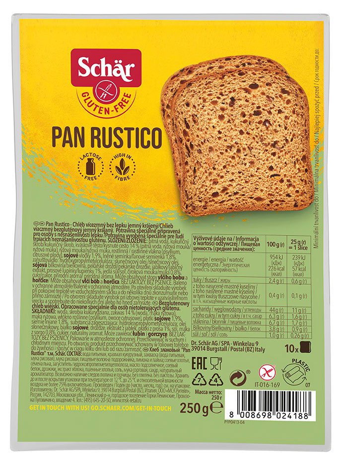 

Хлеб Dr.Schar Pan Rustico Злаковый без глютена нарезка, 250 г