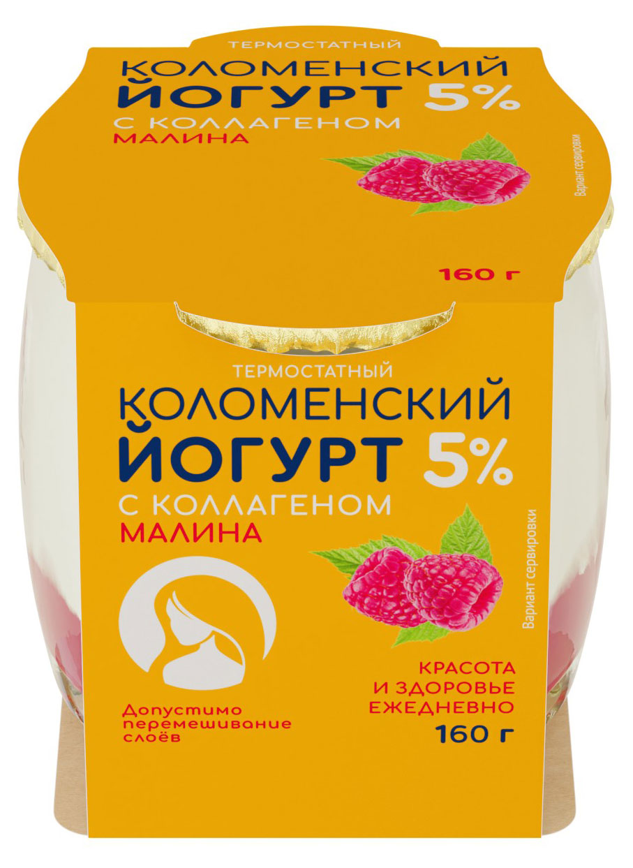 

Йогурт термостатный Коломенский с коллагеном и малиной 5% БЗМЖ, 160 г