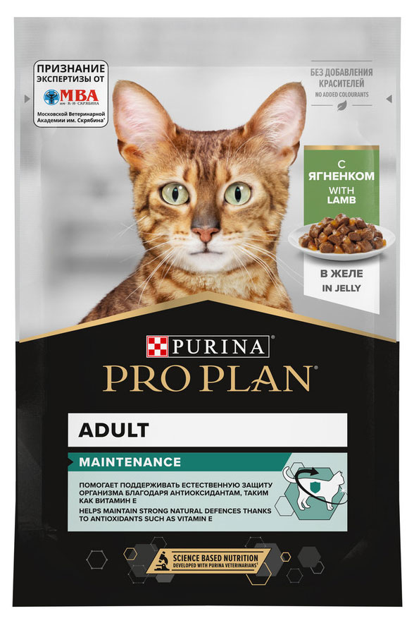 

Корм влажный для кошек Pro Plan с ягненком в желе, 85 г