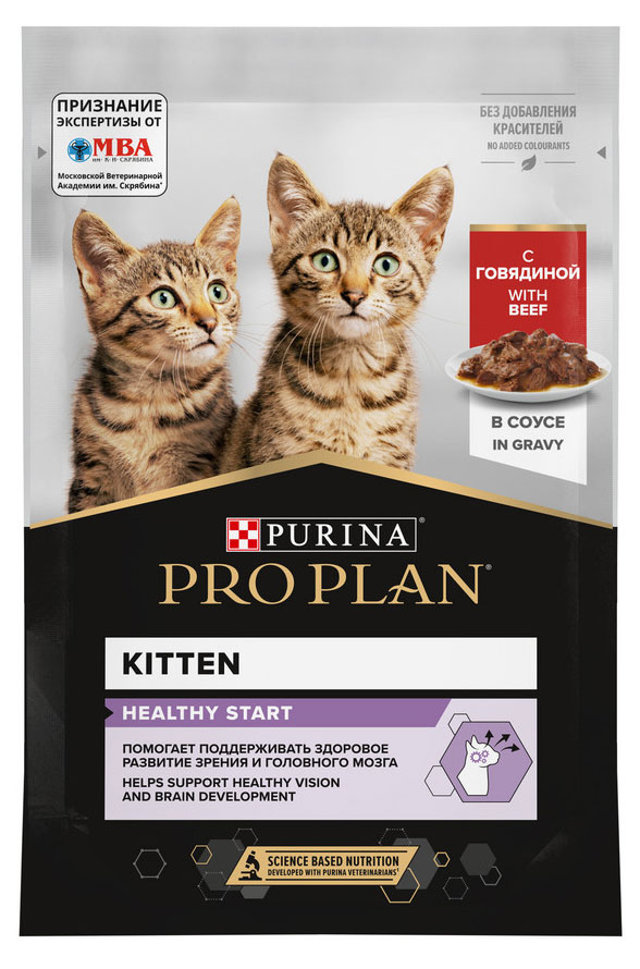 

Корм влажный для котят Pro Plan с говядиной в соусе, 85 г