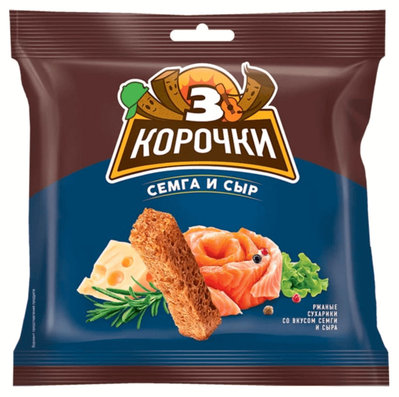 

Сухарики ржаные 3 Корочки со вкусом сыра и семги, 40 г