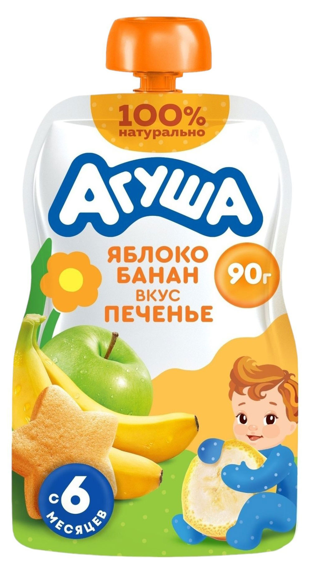 

Пюре Агуша яблоко банан печенье с 6 мес., 90 г