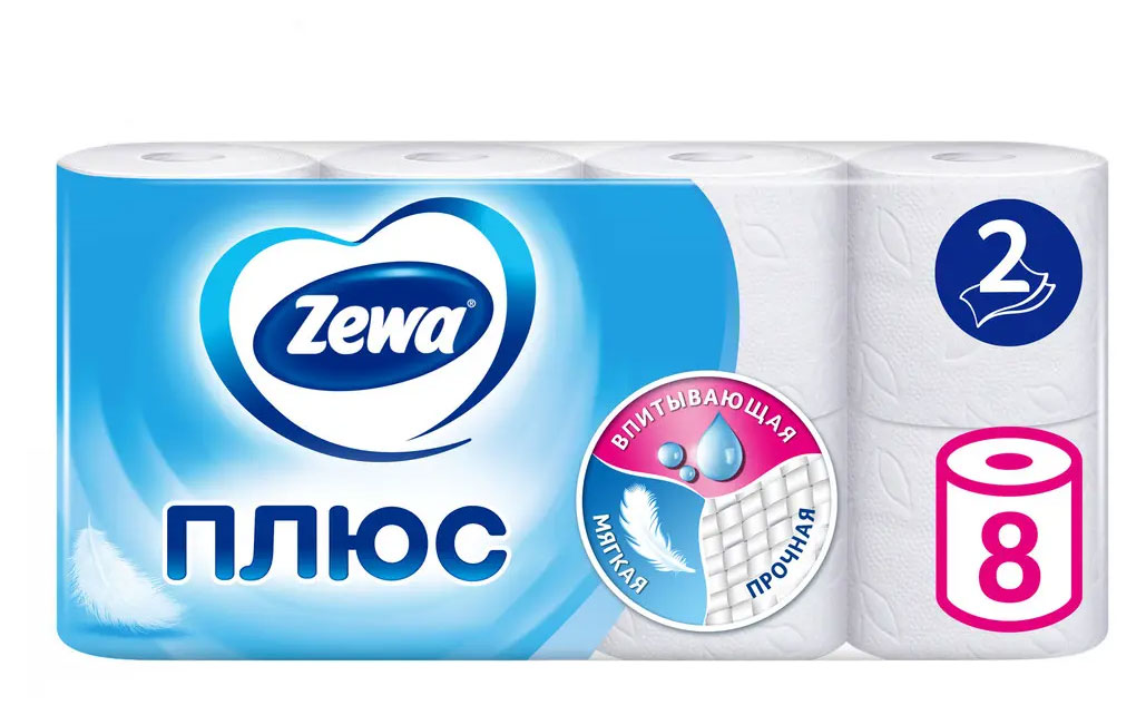 

Туалетная бумага Zewa Плюс Без аромата, 2 слоя, 8 рулонов