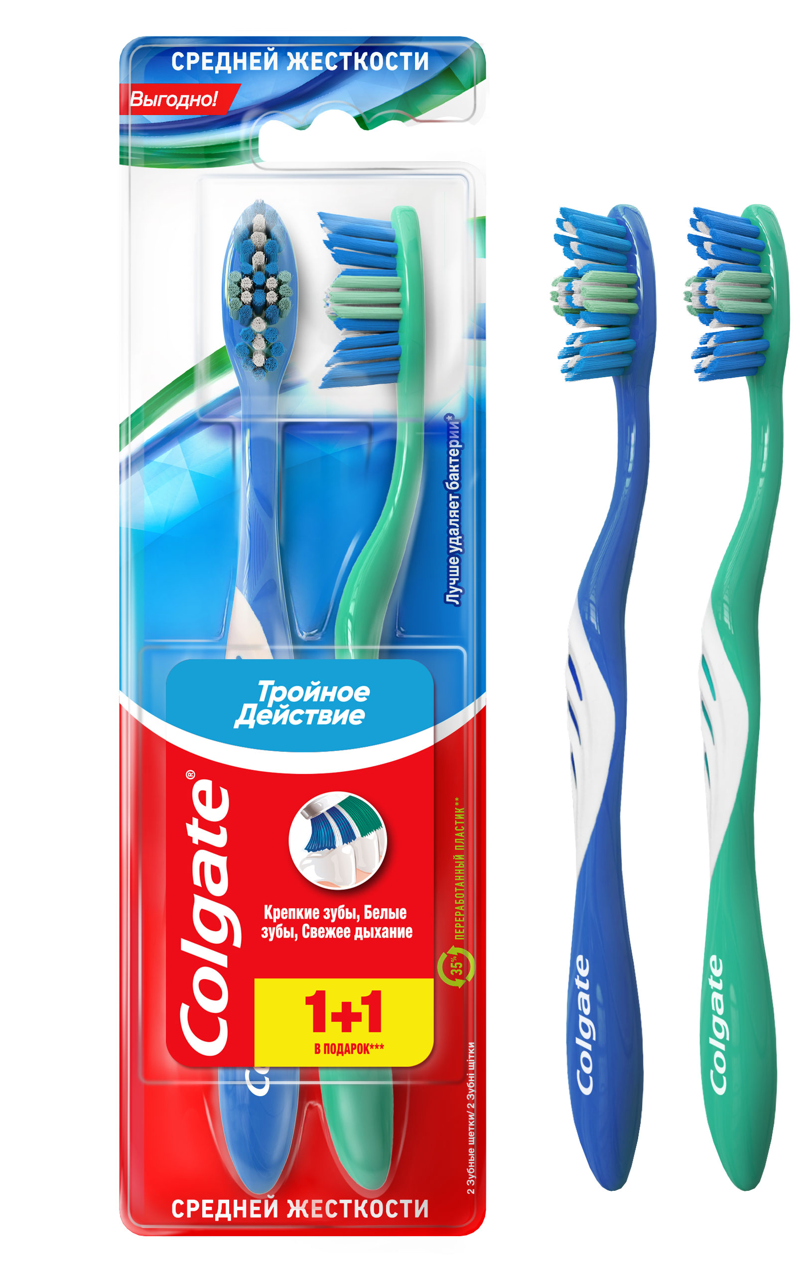 

Зубная щетка Colgate Тройное действие средней жесткости, 1+1