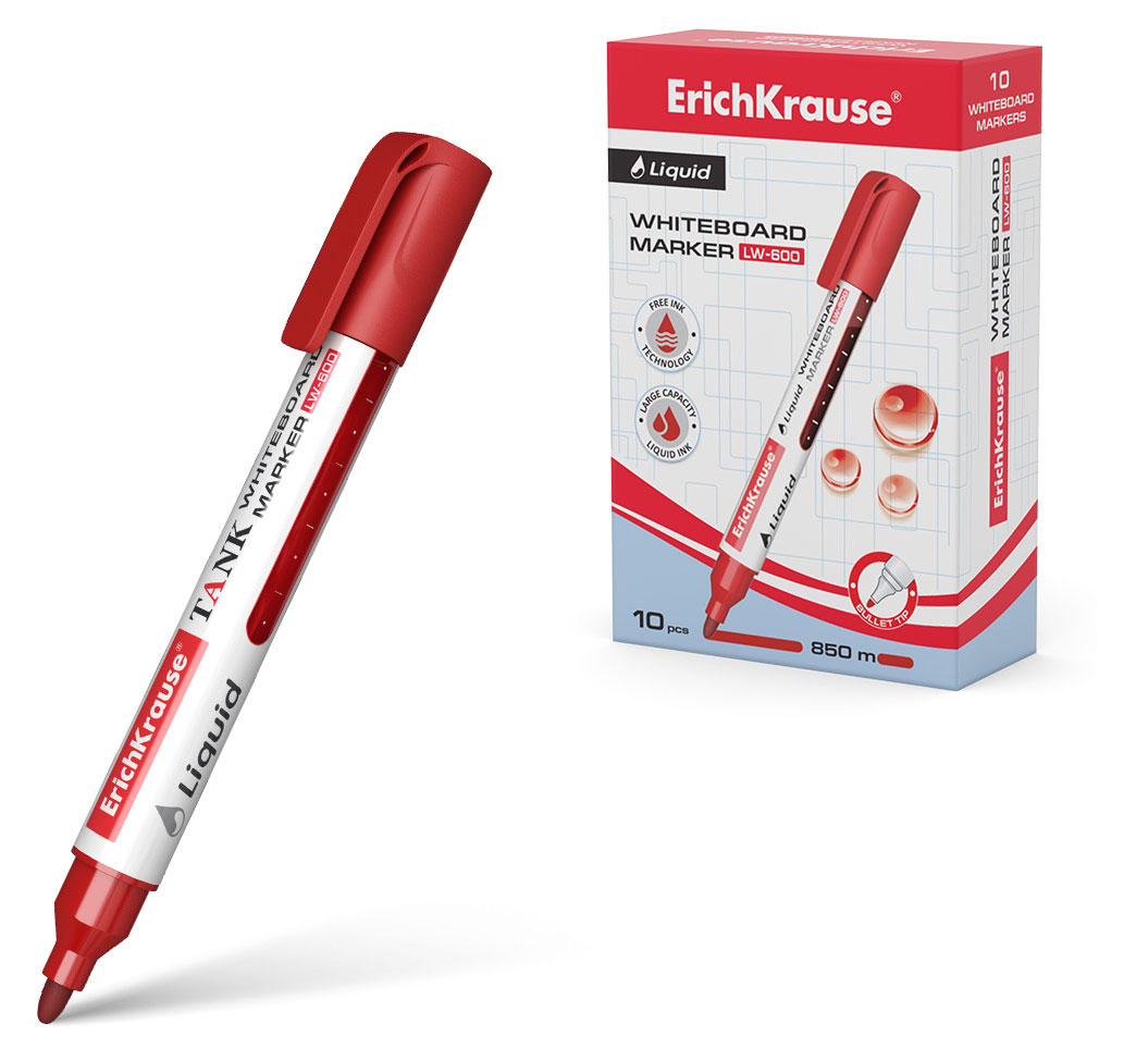 

Маркер для досок ErichKrause Liquid LW-600 с жидкими чернилами красный, 1 шт