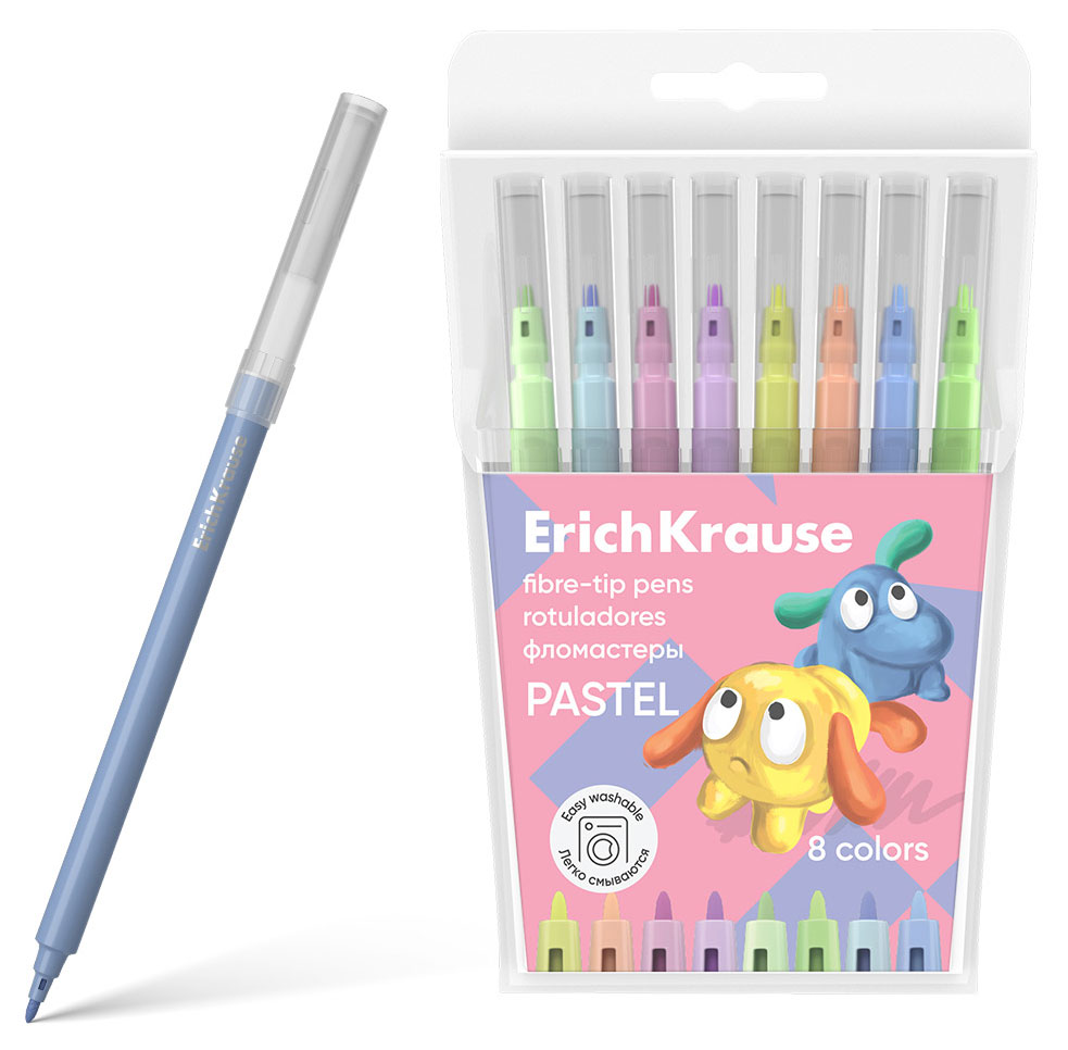 

Фломастеры ErichKrause Pastel Easy Washable, 8 цветов