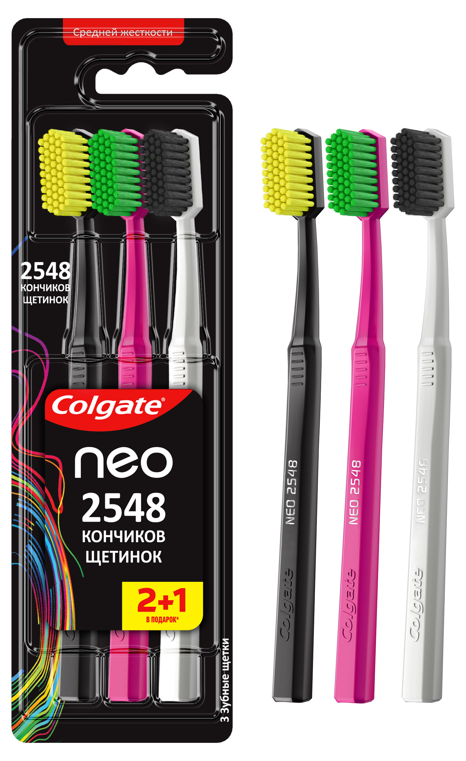

Зубная щетка Colgate Neo 2548 Кончиков щетинок средней жесткости, 2+1