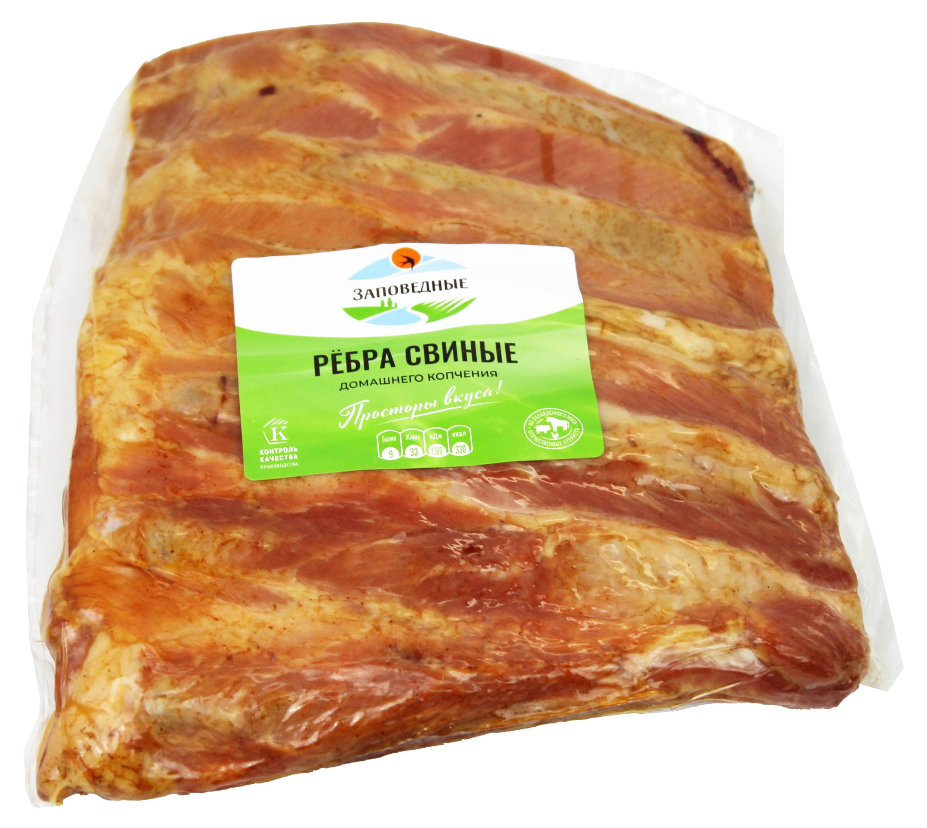 

Ребра свиные Заповедные продукты варено-копченые, ~ 600 г