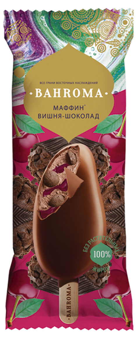 

Мороженое пломбир BAHROMA Маффин вишня шоколад с кусочками бисквита в молочном шоколаде 12% БЗМЖ, 75 г