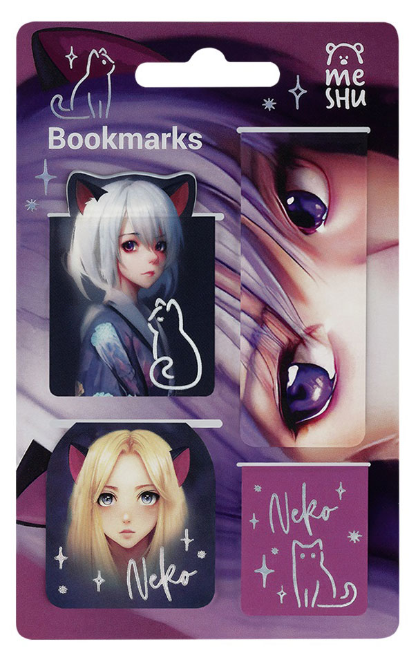 

Закладки магнитные для книг Meshu Neko, 4 шт в ассортименте