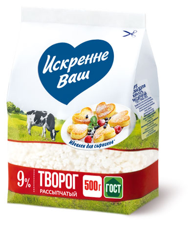 

Творог рассыпчатый Искренне Ваш 9% БЗМЖ, 500 г