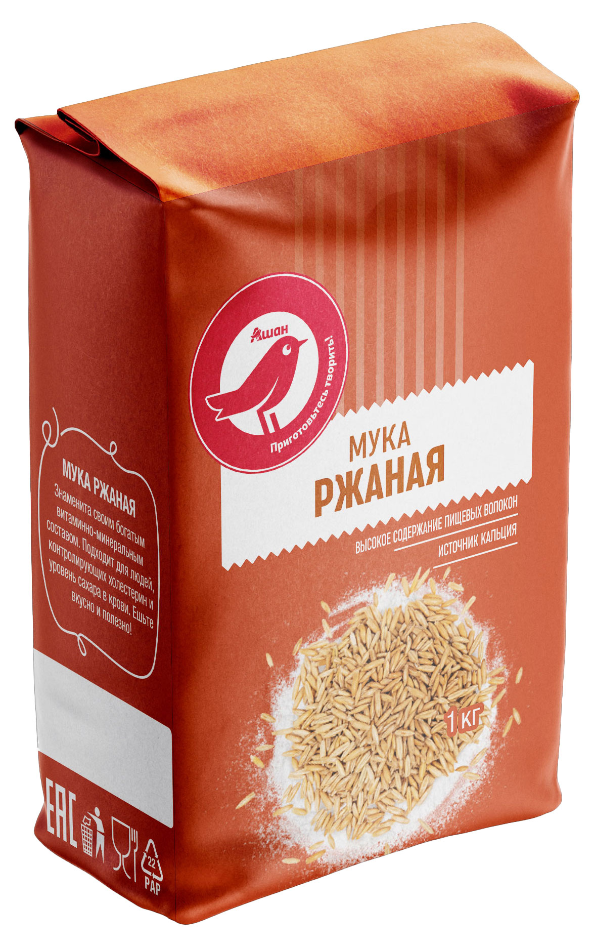 

Мука АШАН Красная птица ржаная, 1 кг