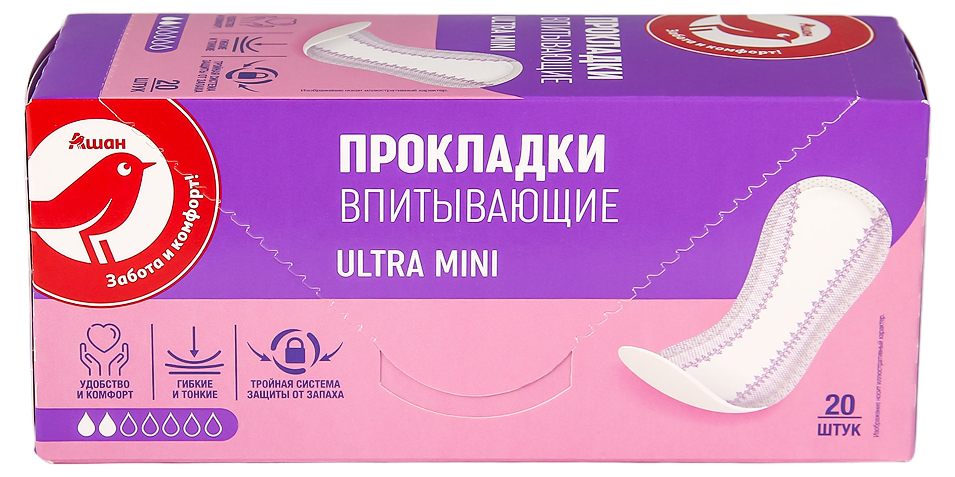 

Прокладки АШАН Красная птица Ультра Мини, 20 шт