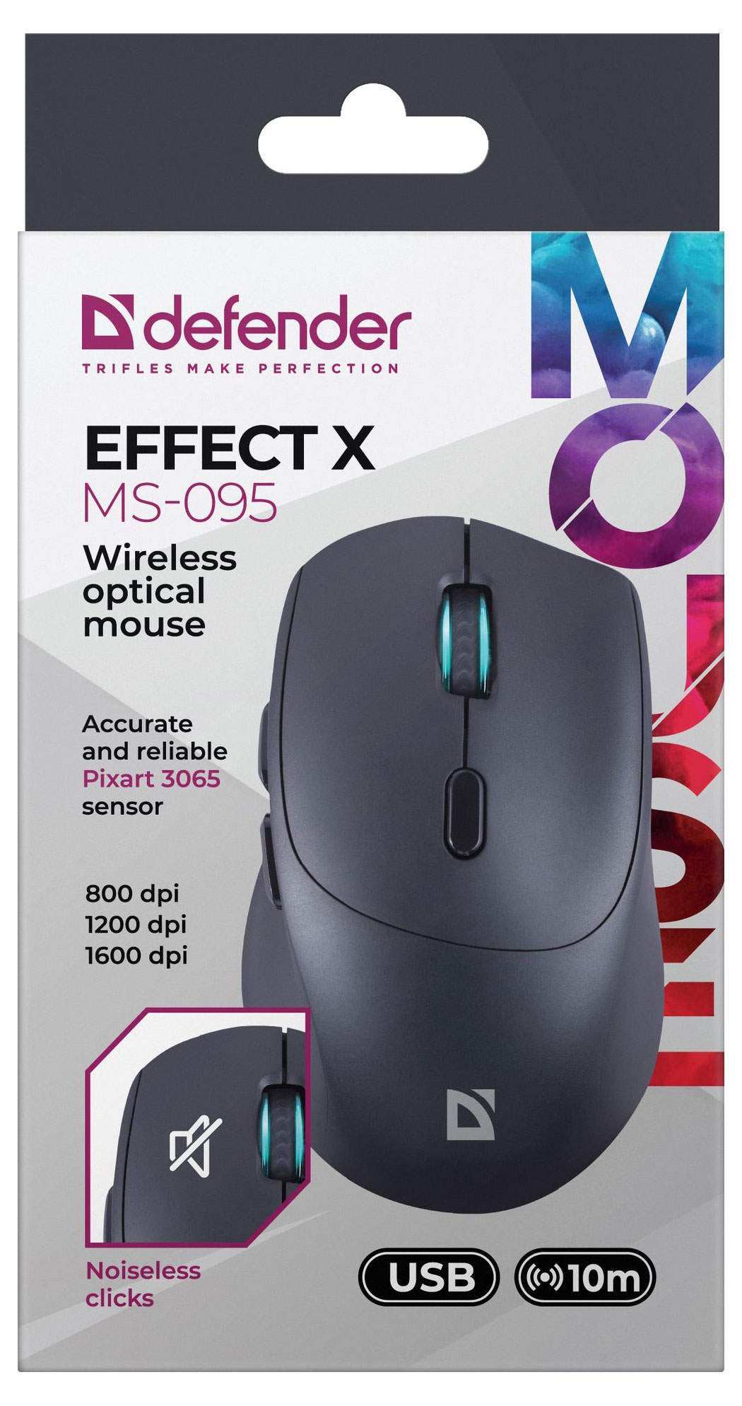 

Мышь беспроводная Defender оптическая DEFENDER Effect X MS-095 черный 6D,800-1600dpi