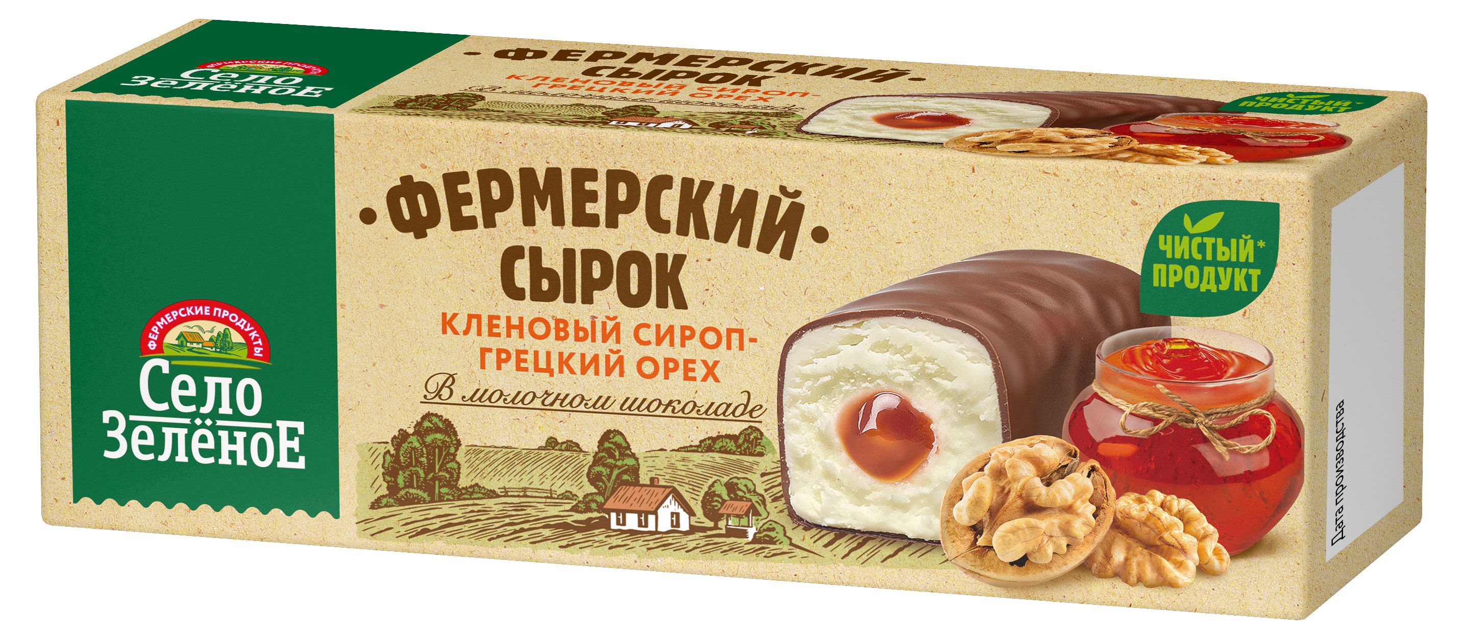 Изображение товара Сырок творожный «Село Зеленое» с наполнителем Грецкий орех с кленовым сиропом 20,0%, 45 г