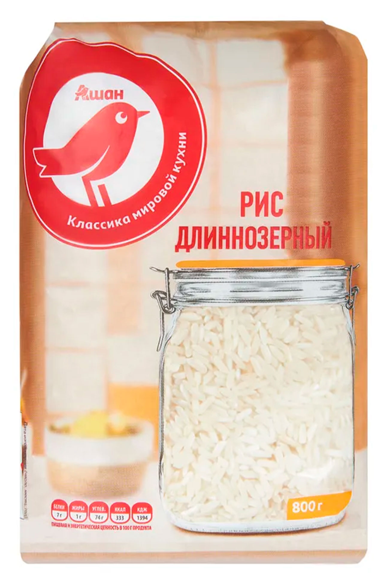 

Рис АШАН Красная птица длиннозерный шлифованный, 800 г