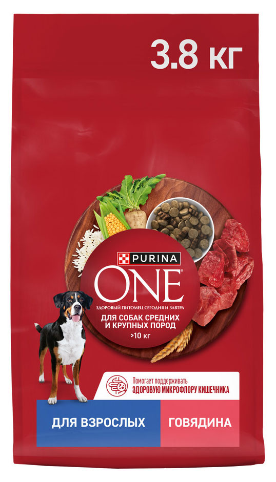 

Сухой корм для собак Purina ONE с говядиной и рисом, 3.8 кг