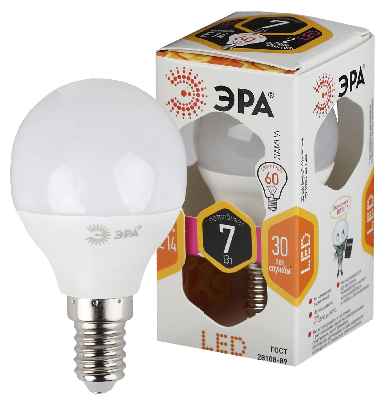 

Лампа светодиодная ЭРА LED P45-7W-827-E14 Теплый белый