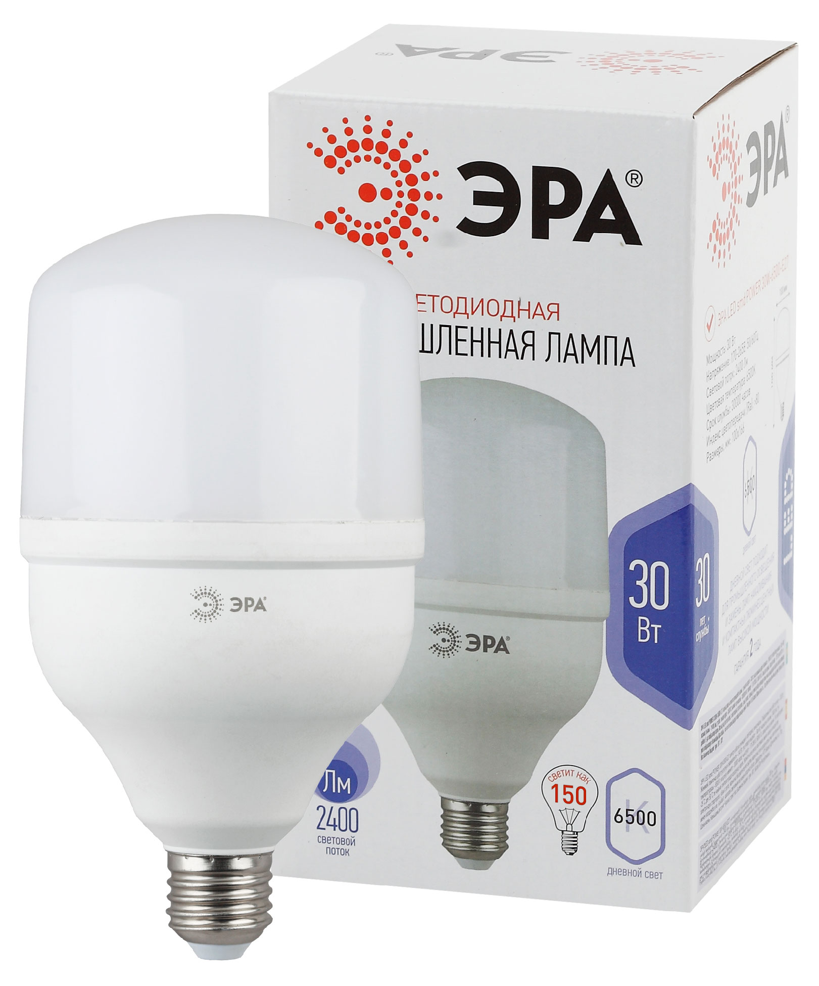 

Лампа светодиодная ЭРА LEDT100-30W-6500-E27 Холодный белый