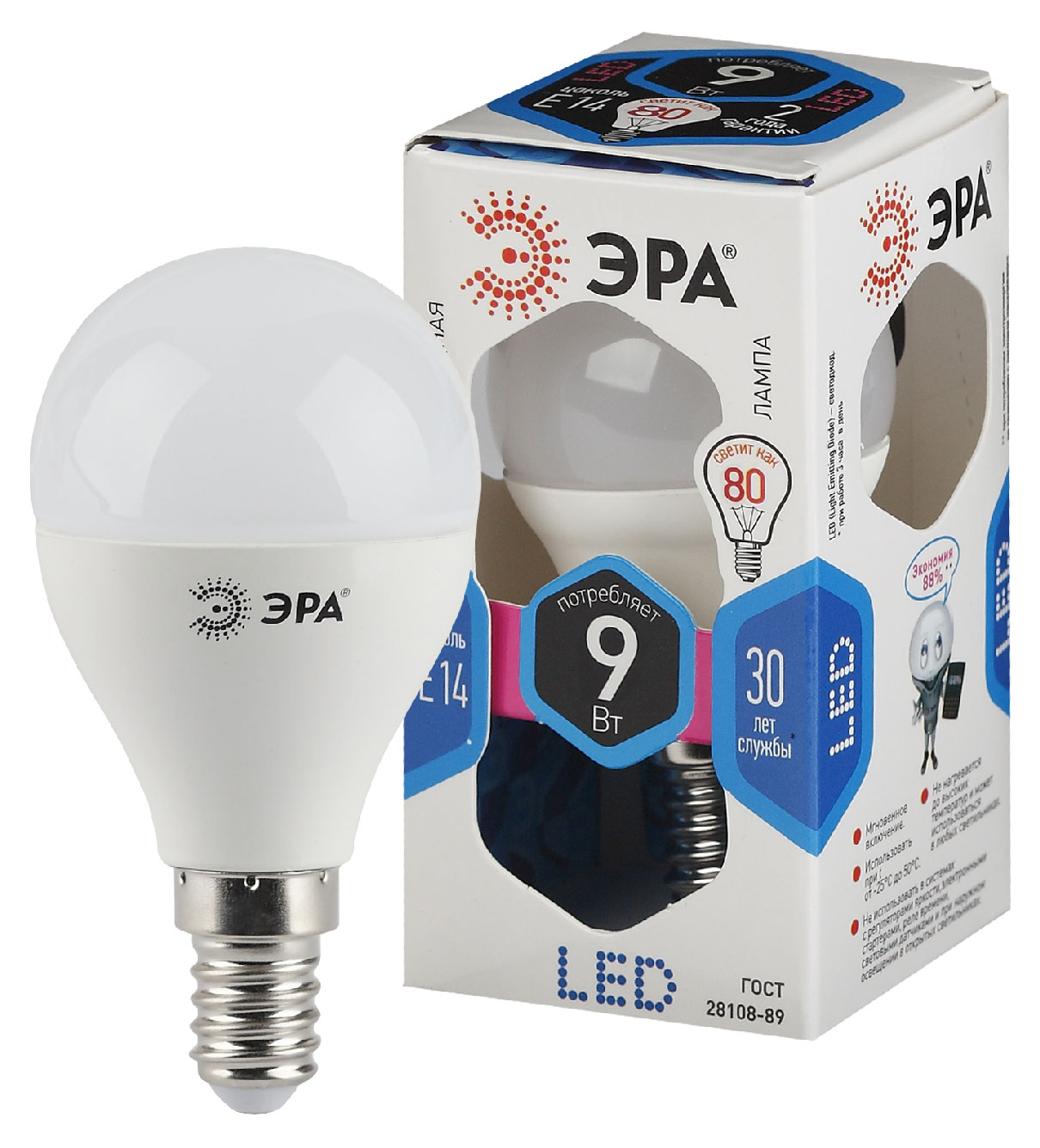 

Лампа светодиодная ЭРА LED P45-9W-840-E14 Холодный белый