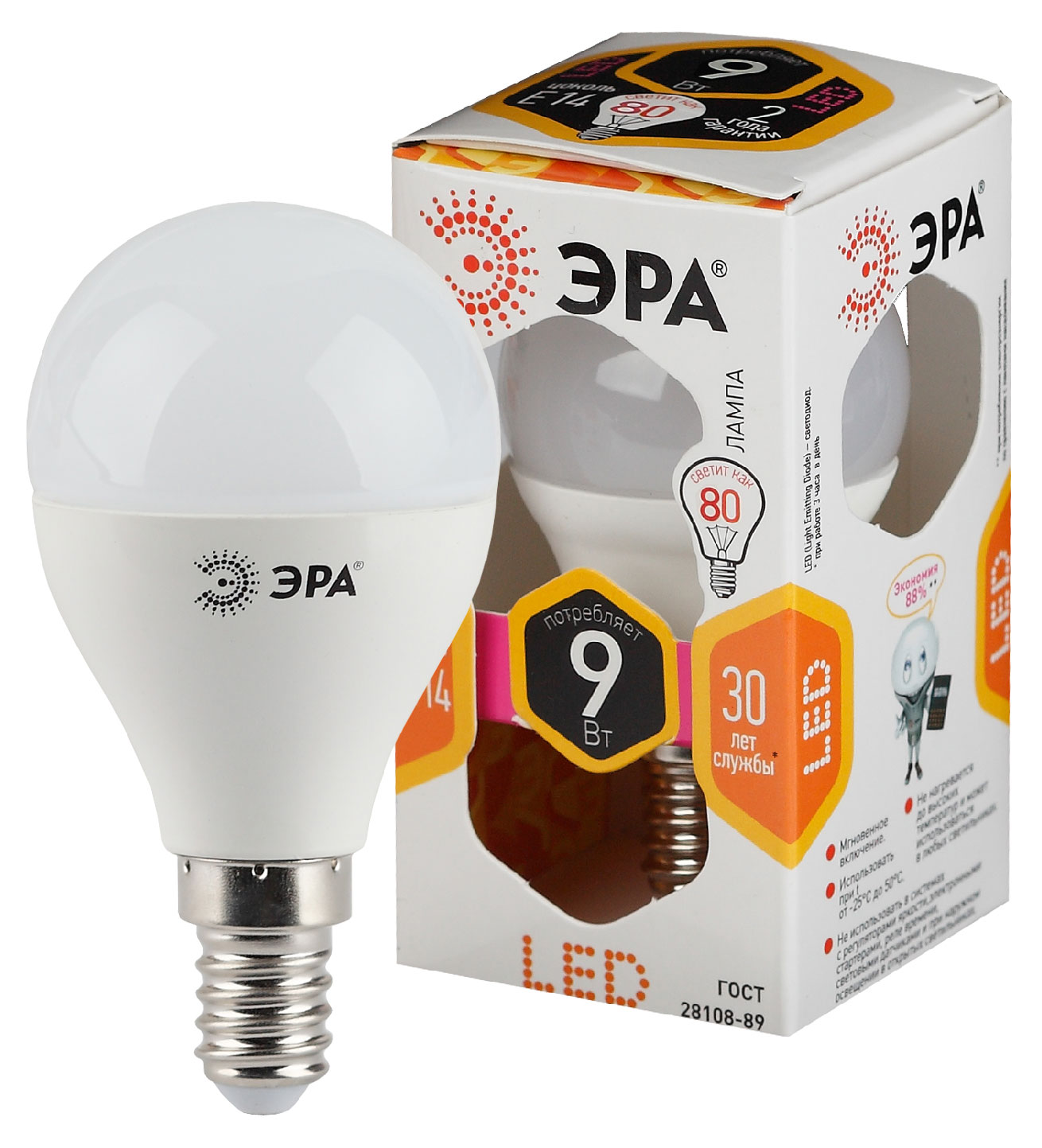 

Лампа светодиодная ЭРА LED P45-9W-827-E14 Теплый белый