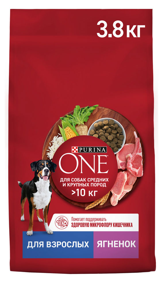 Изображение товара Сухой корм Purina ONE для взрослых собак с ягненком и рисом 3.8 кг