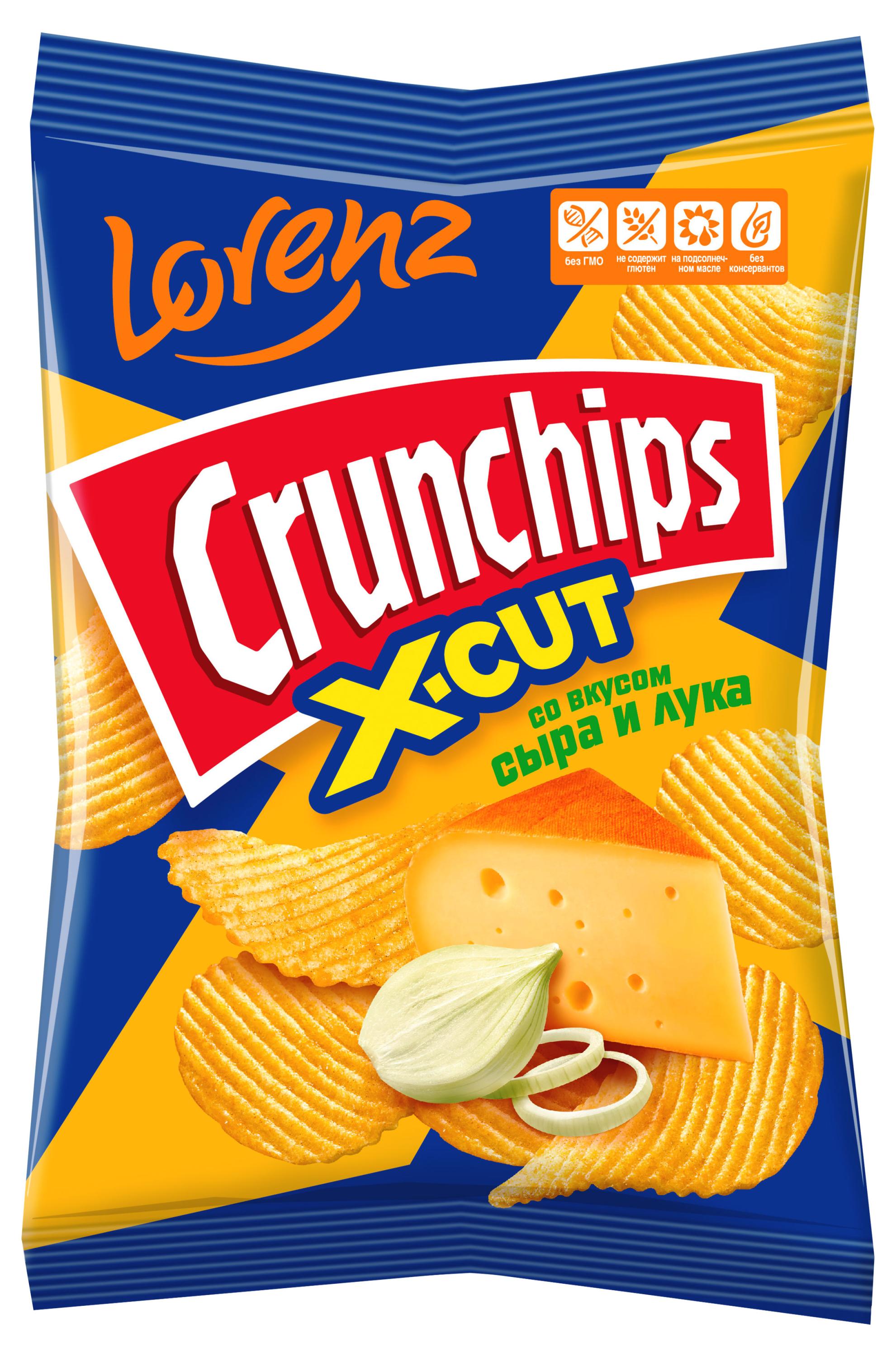 

Чипсы картофельные Lorenz Crunchips X-Cut рифленные со вкусом сыра и лука, 70 г