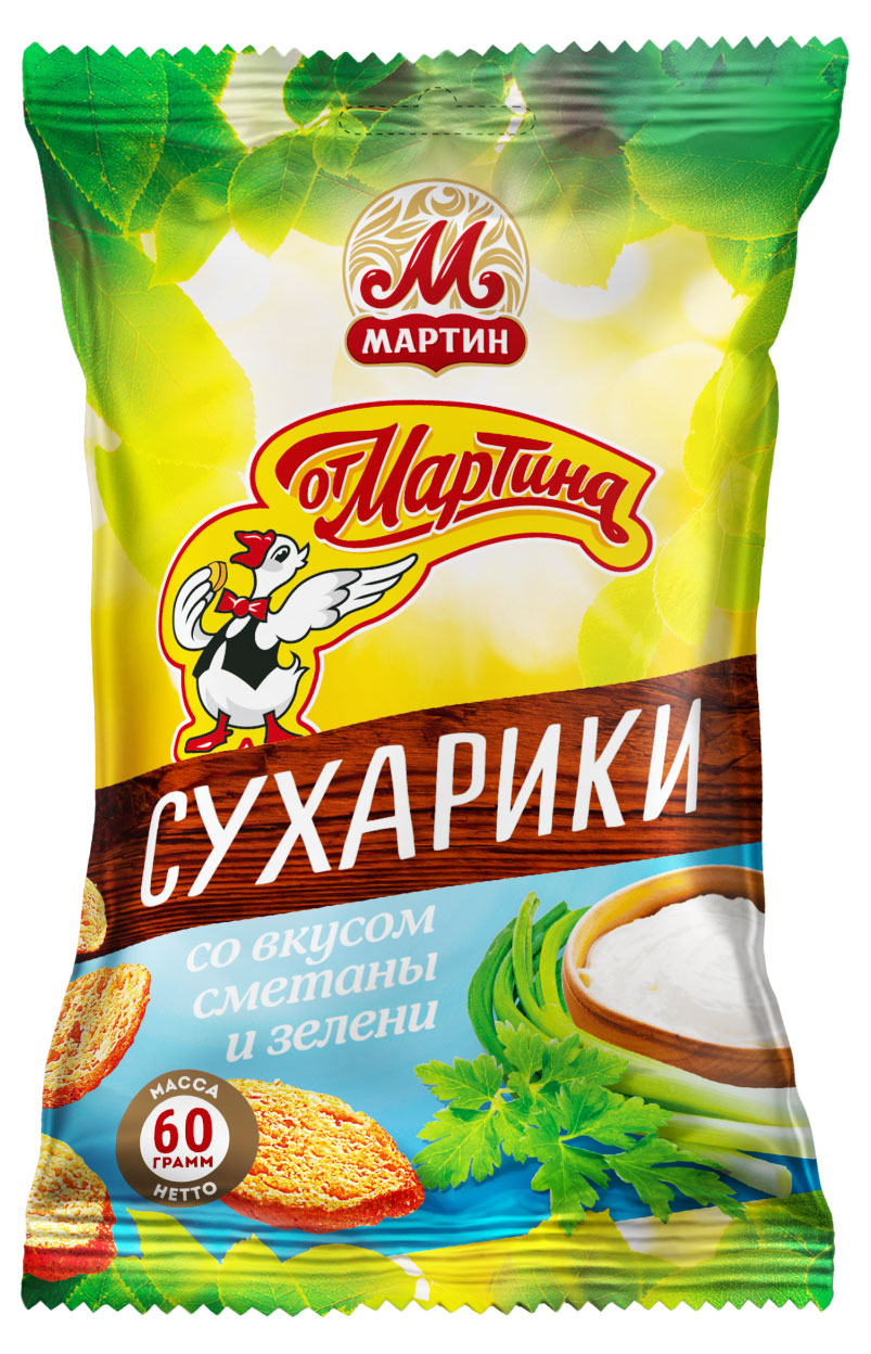 

Сухарики пшенично-кукурузные От Мартина со вкусом сметаны и зелени, 60 г