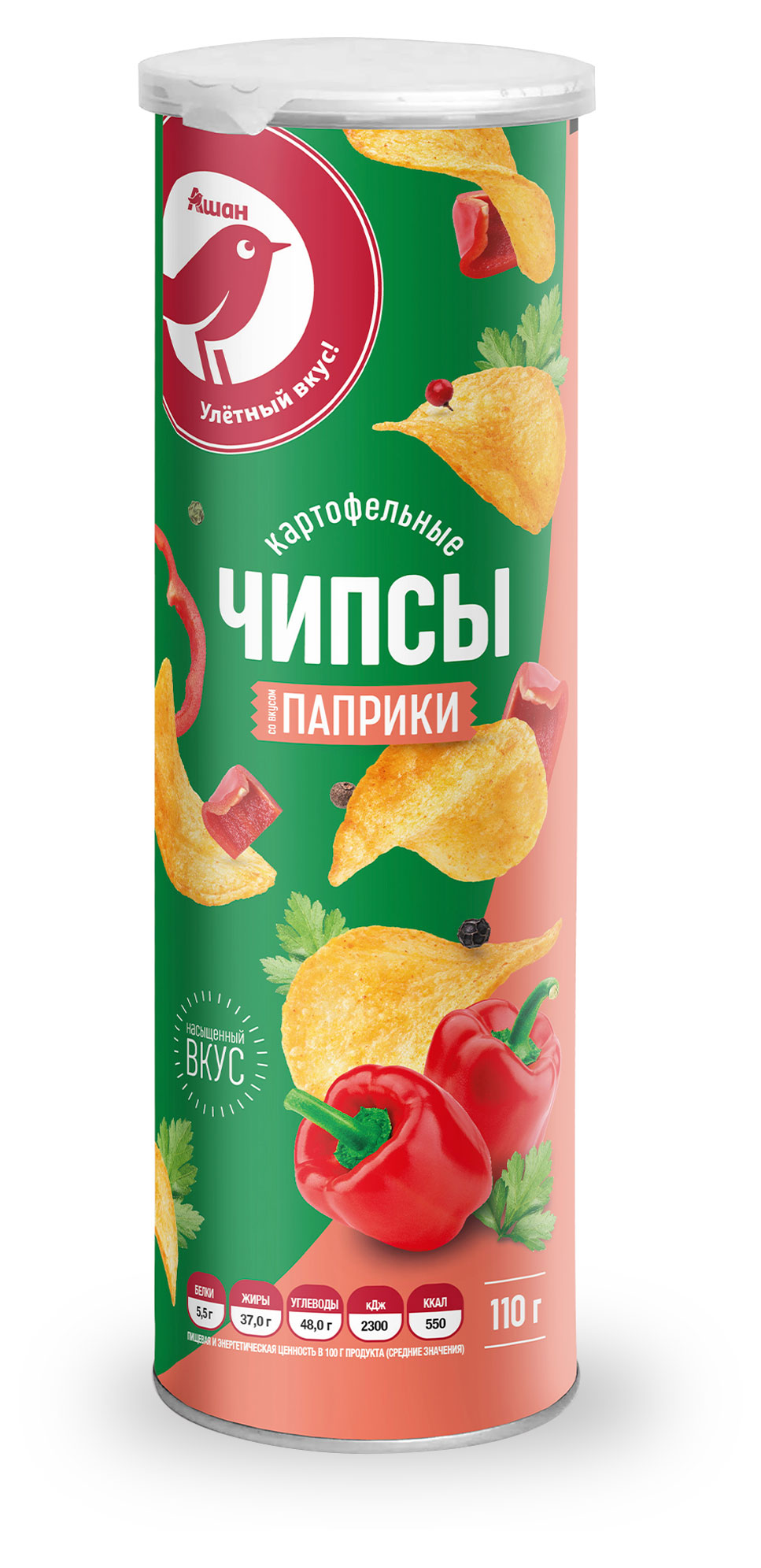 

Чипсы АШАН Красная птица паприка, 110 г