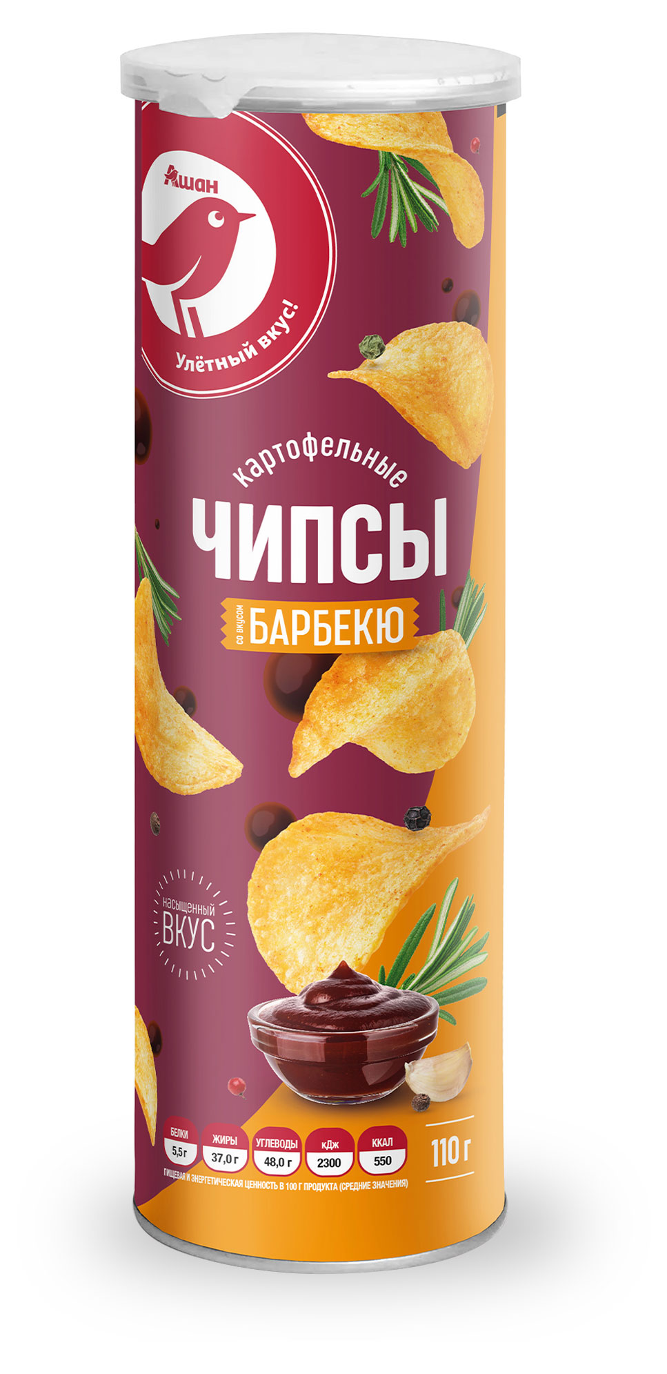 

Чипсы АШАН Красная птица барбекю, 110 г
