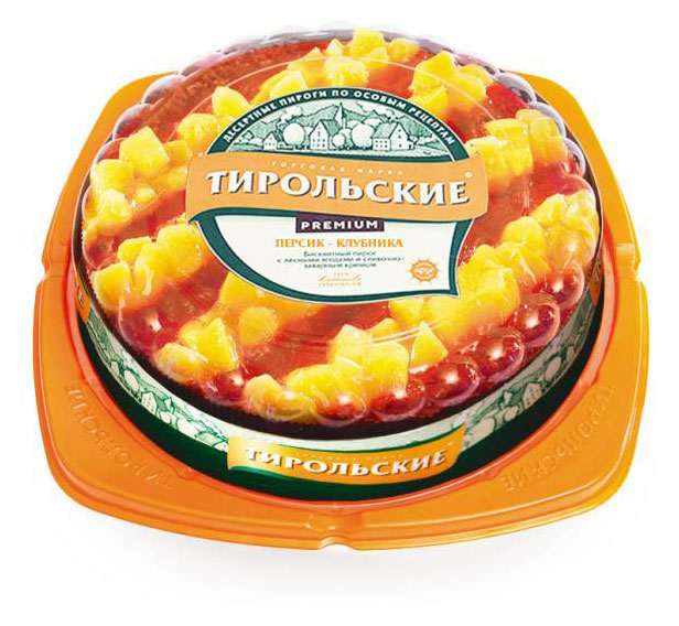 

Пирог бисквитный Тирольские пироги Персик-клубника с сливочно-заварным кремом Premium, 530 г