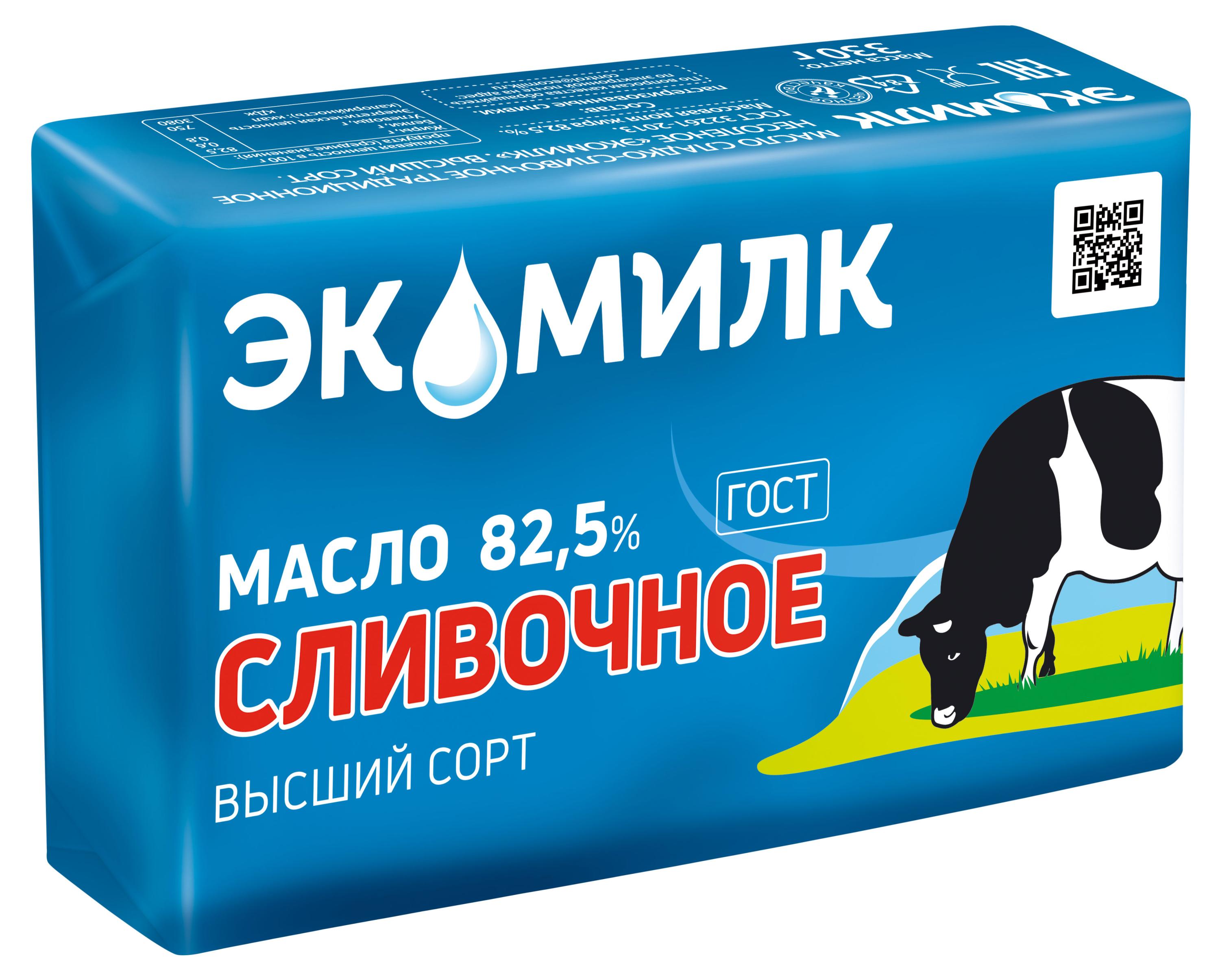 

Масло сливочное Экомилк 82,5% БЗМЖ, 330 г