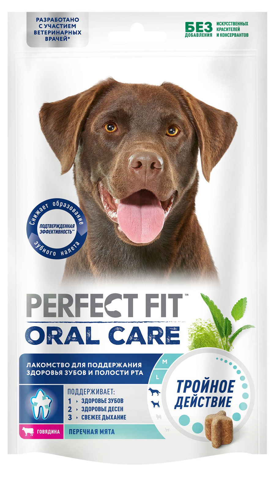 

Лакомство для собак средних и крупных пород PERFECT FIT Oral Care с говядиной и мятой, 130 г