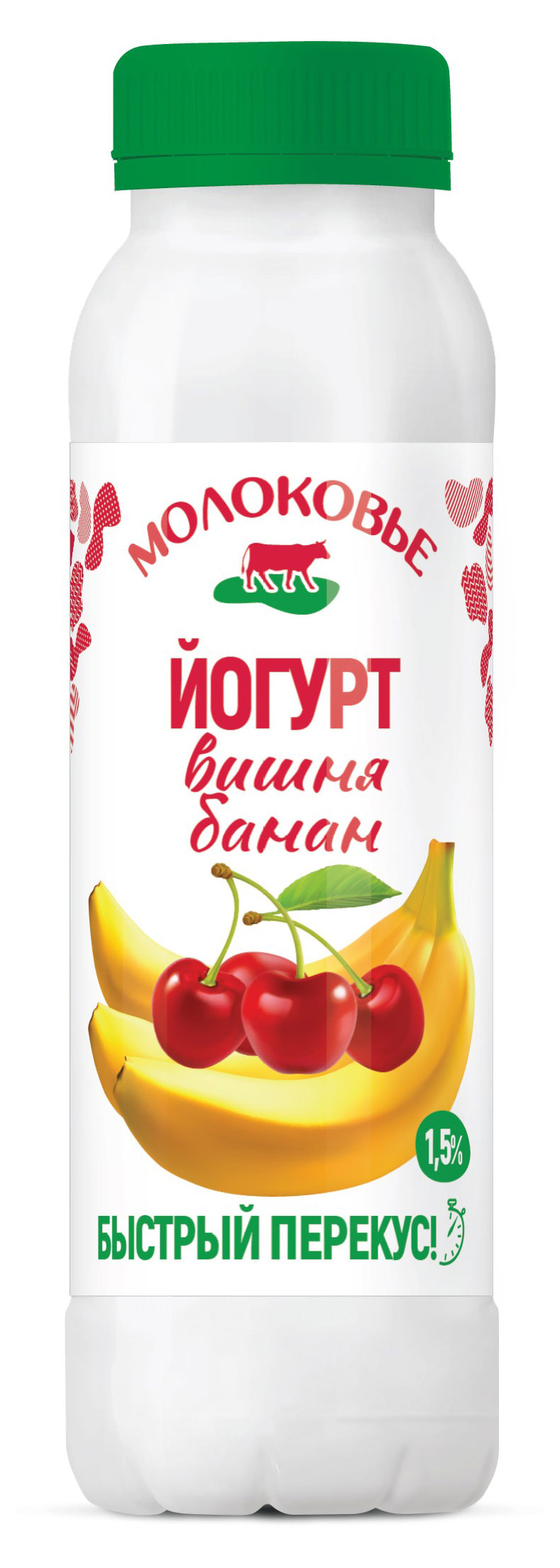 

Йогурт питьевой Молоковье Вишня-Банан 1,5% БЗМЖ, 270 г