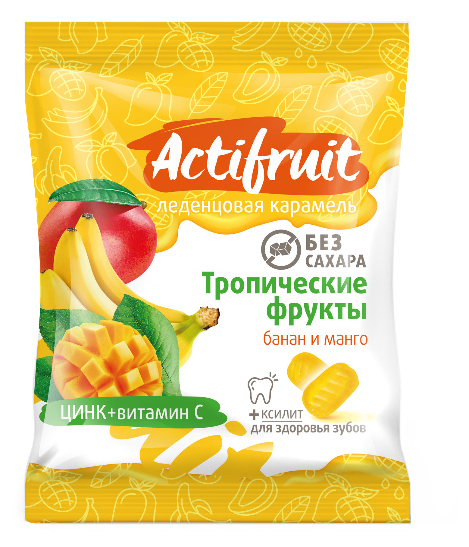 

Карамель Actifruit со вкусом банана и манго без сахара, 60 г