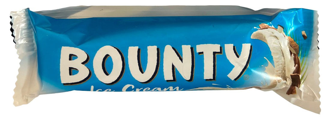 

Мороженое молочное Bounty с кокосом и кокосовым молоком в глазури батончик 5%, 39,1 г