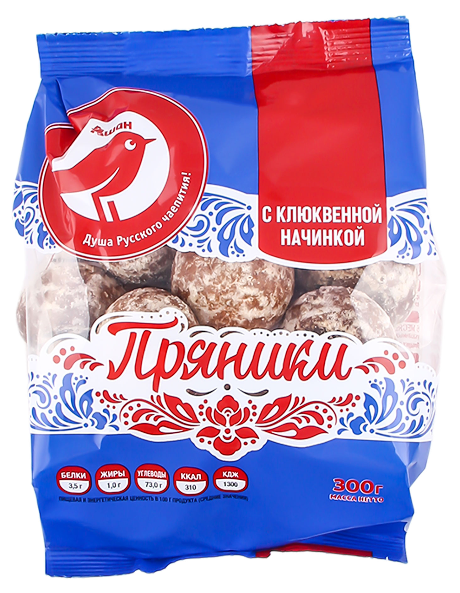 

Пряники АШАН Красная Птица с клюквенной начинкой, 300 г