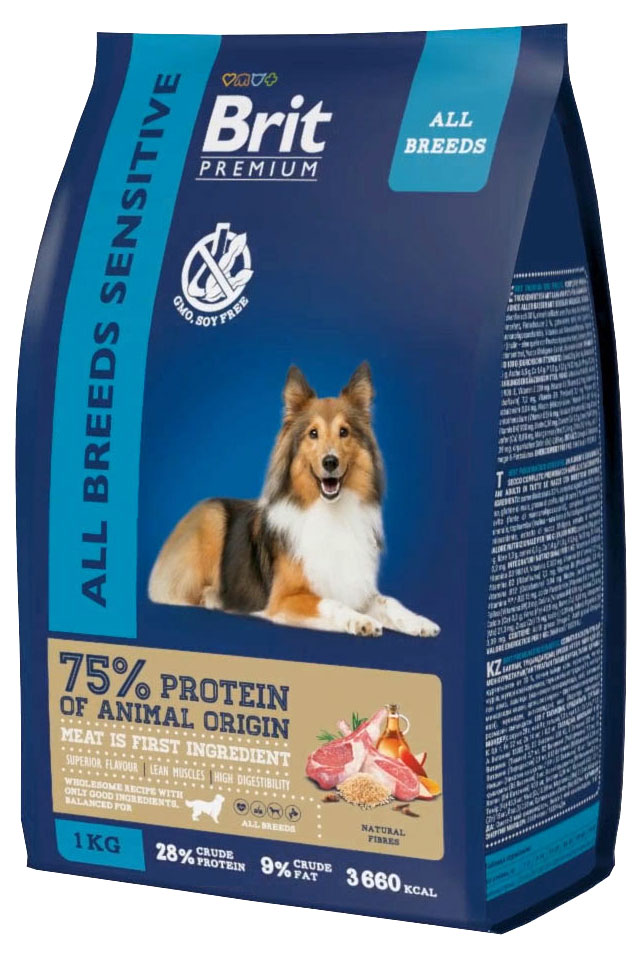 

Сухой корм для собак Brit Premium Lamb&Ric гипоаллергенный, 1 кг