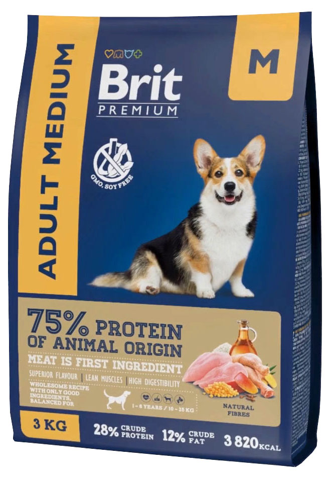 

Сухой корм для взрослых собак Brit Premium Adult M курица, 3 кг