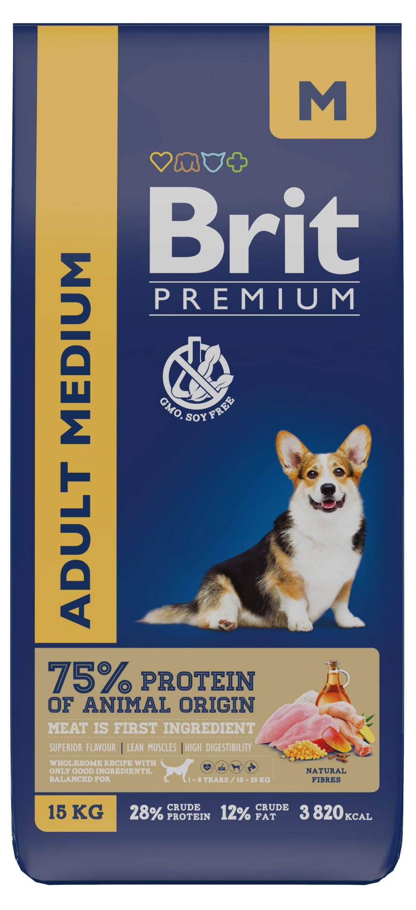 

Сухой корм для собак Brit Premium Dog Adult Medium средних пород, 15 кг
