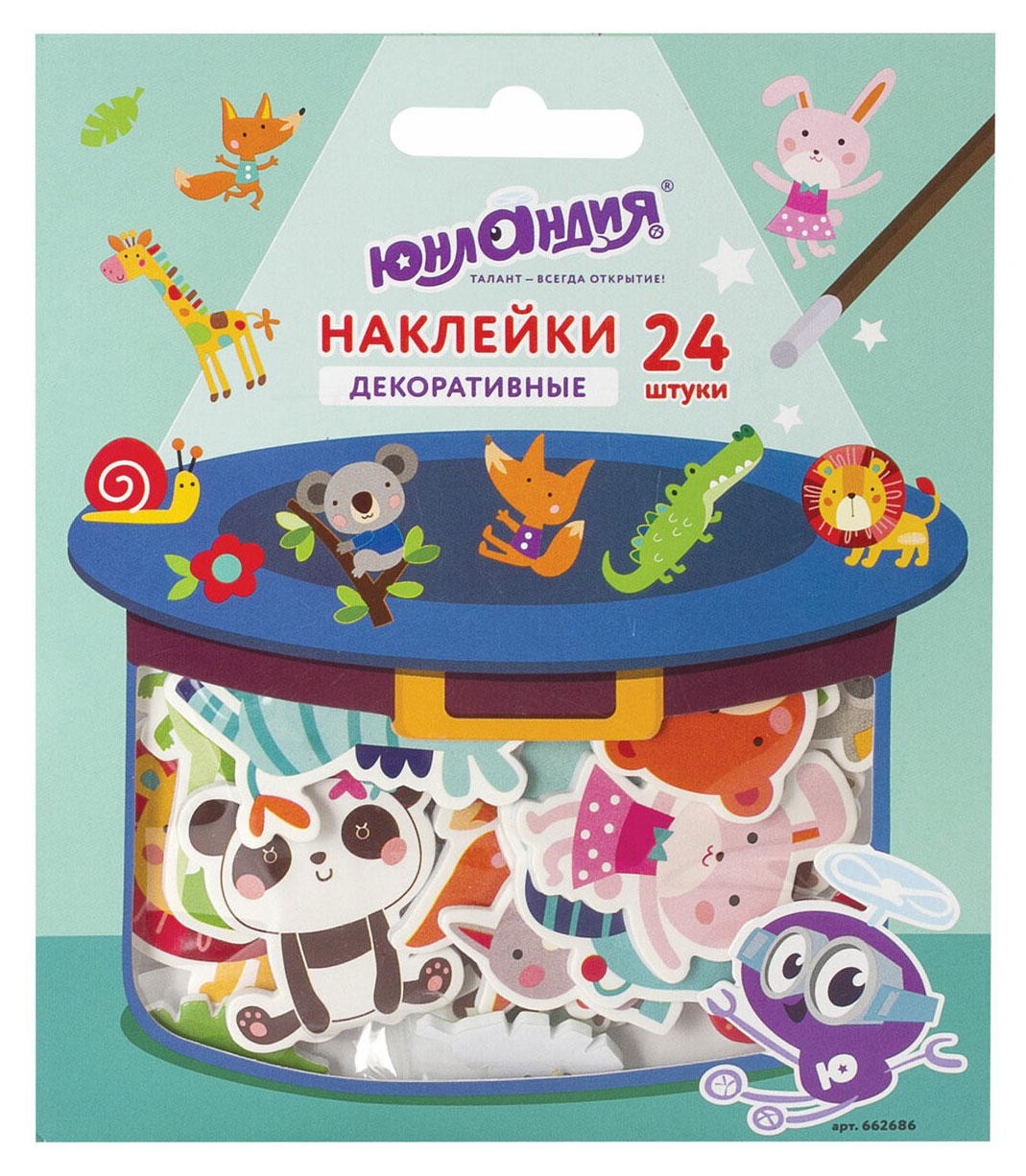 

Наклейки декоративные ЮНЛАНДИЯ Зверушки, 24 шт