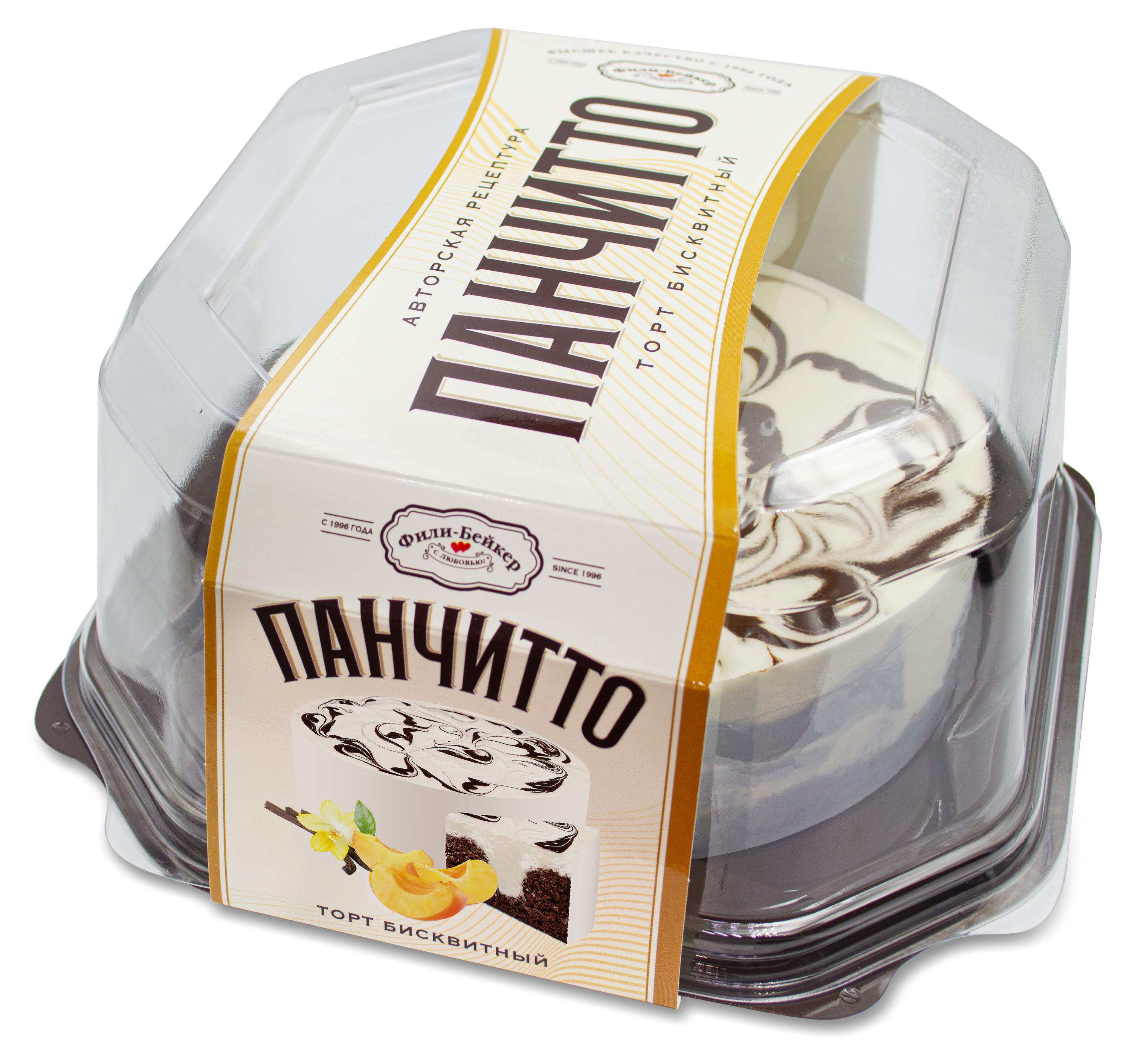 

Торт бисквитный Фили-Бейкер Панчитто со вкусом пломбира и ванили с кусочками персика, 450 г